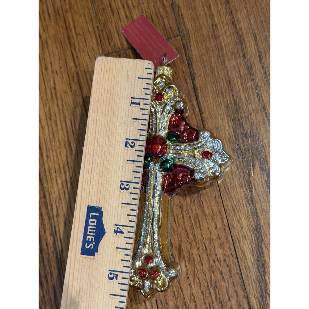 European Glass Mouth Blown Colorful Blessings Ornament Religious Cross Christmas - Picture 6 of 6